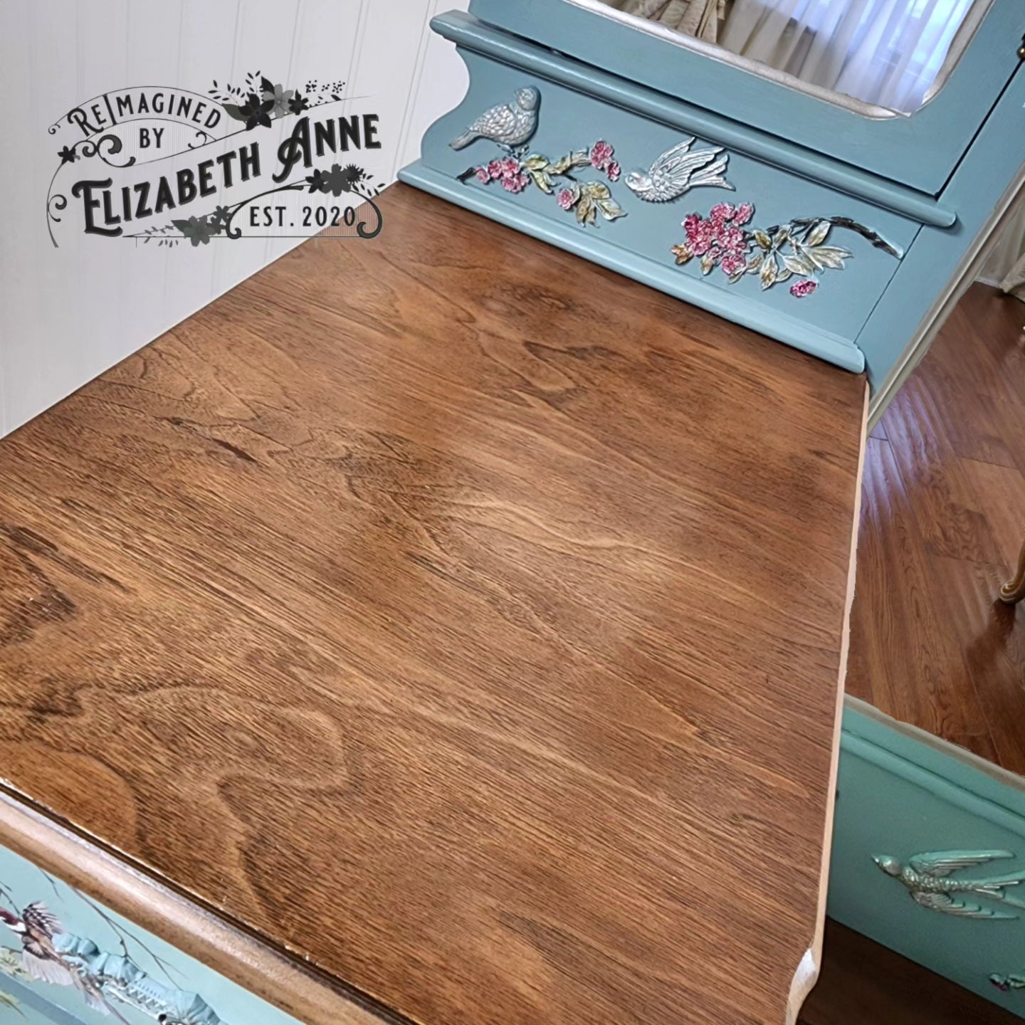Vintage Duck Egg Blue Bird and Blossom Desk