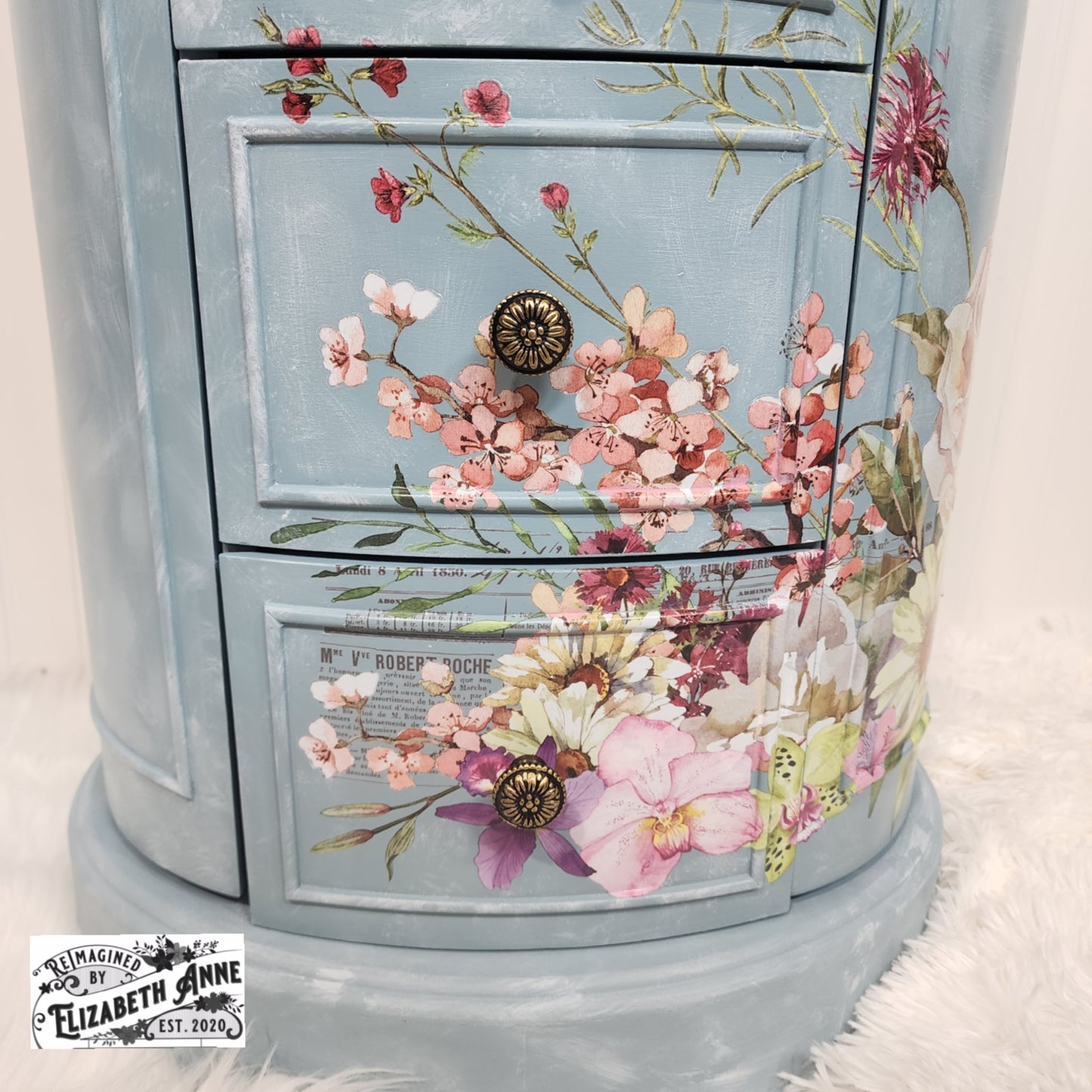 Custom Order for Jewelry Armoire in Farmhouse Blue, Florals, Lace with Velvet Lining