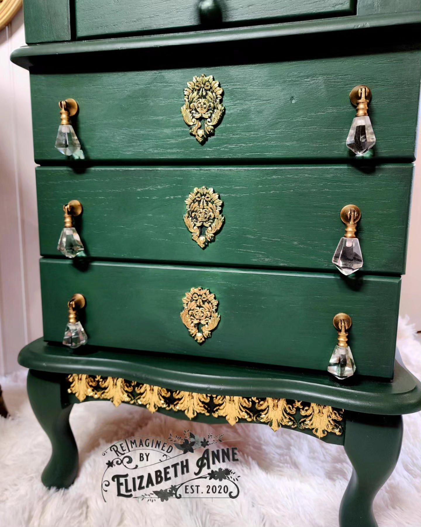 Vintage Emerald GREEN & GOLD Jewelry Armoire