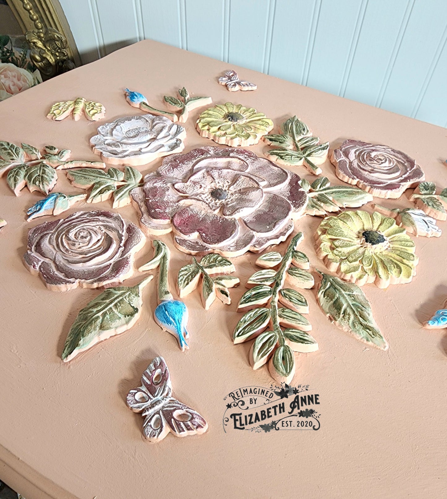 Fairytale Jewelry Armoire | Pink, Apricot, Light Blue, Gray-Blue & Gold Details