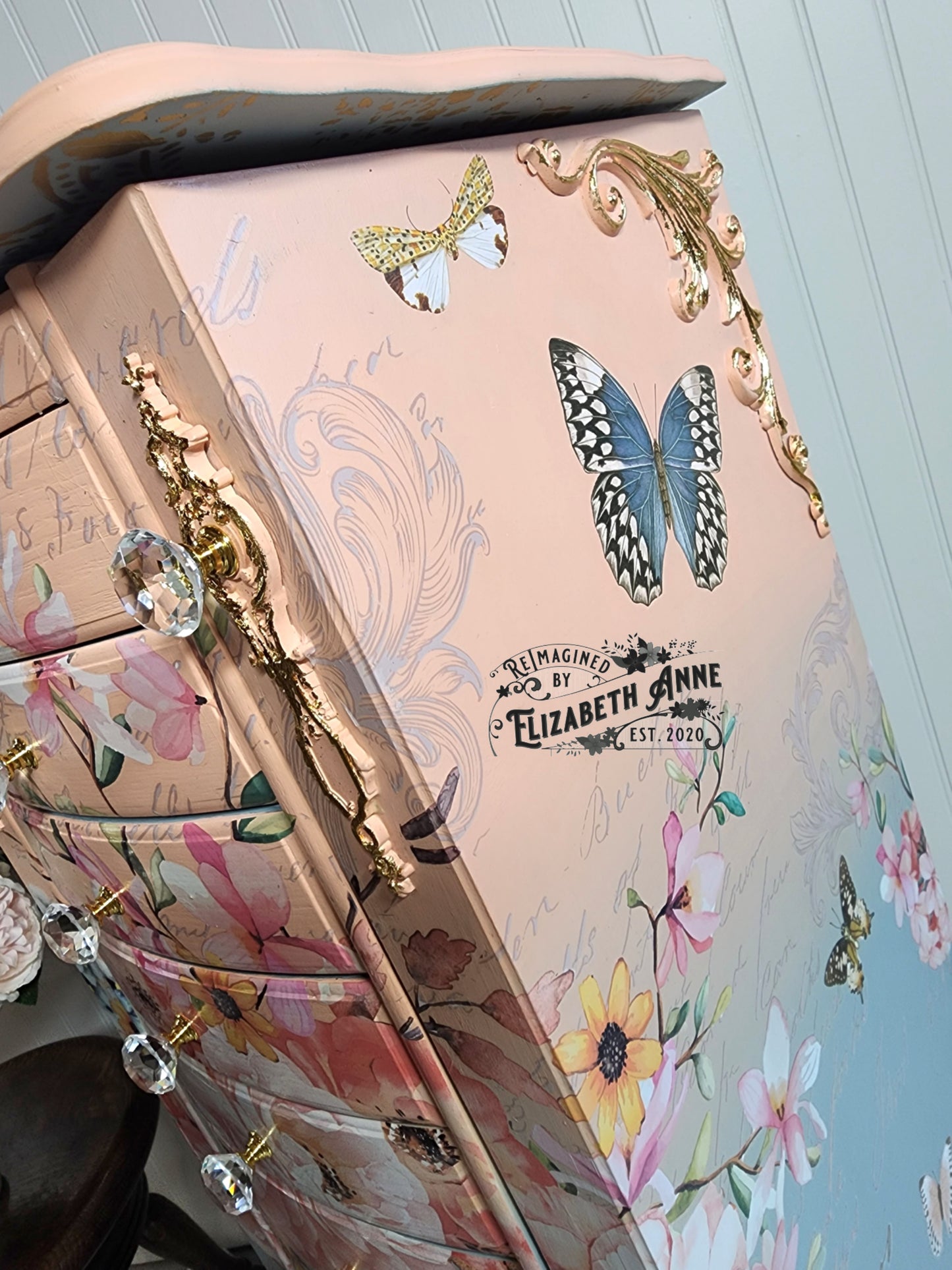 Fairytale Jewelry Armoire | Pink, Apricot, Light Blue, Gray-Blue & Gold Details