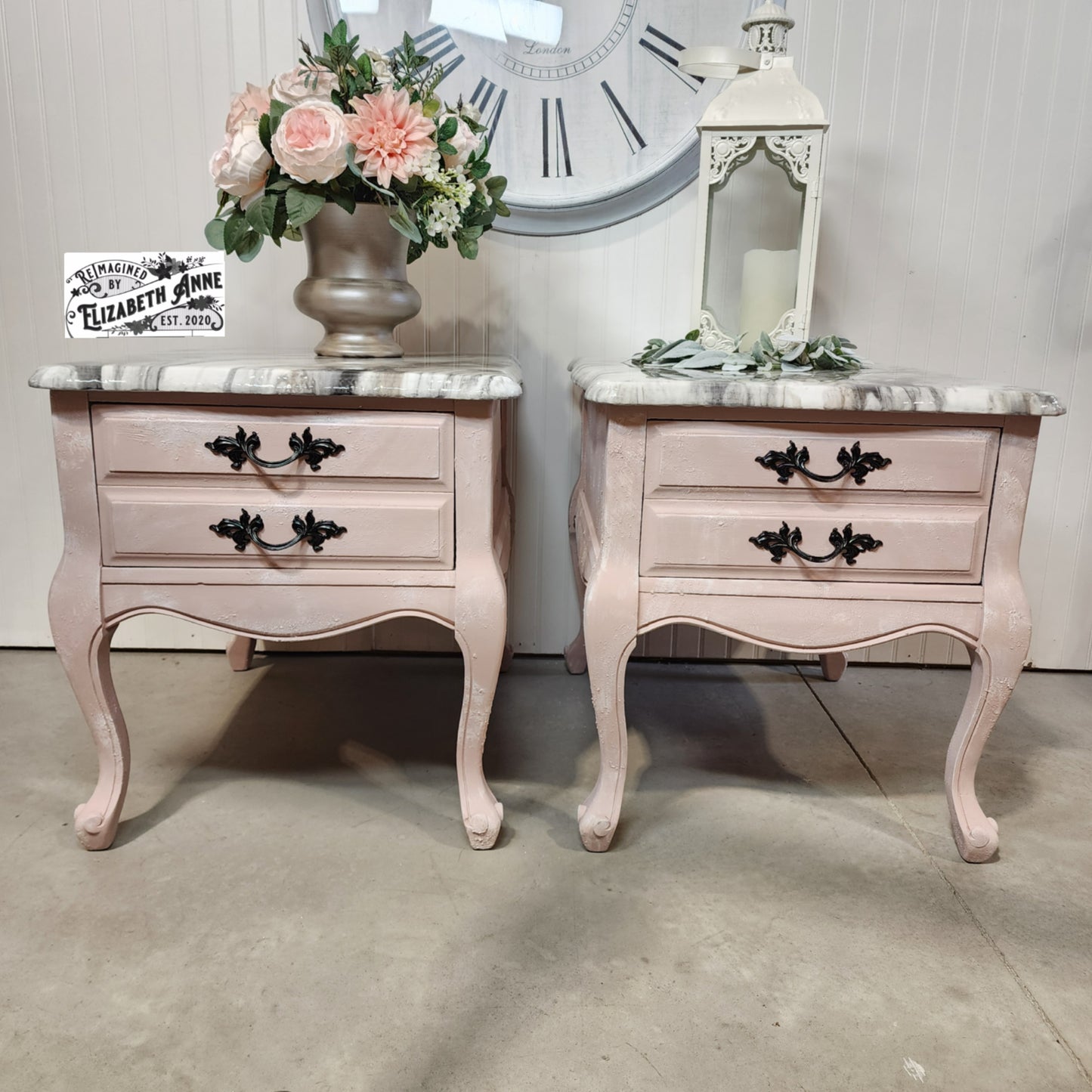 Pair of French Provincial Nightstands in Blush Pink