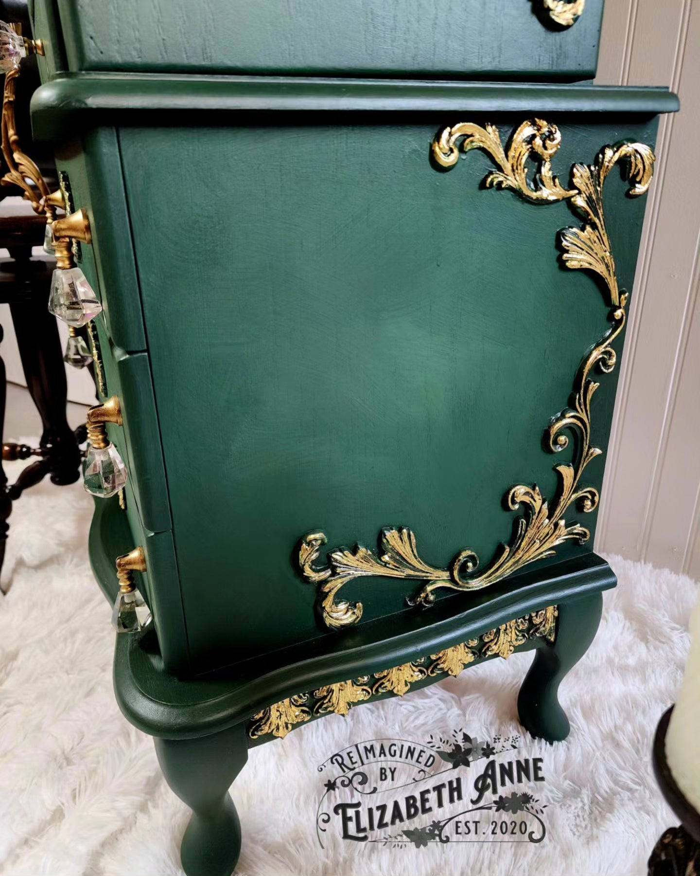 Vintage Emerald GREEN & GOLD Jewelry Armoire