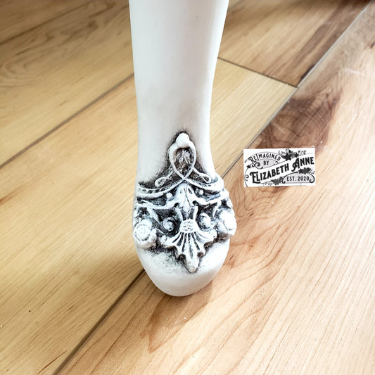 Vintage White End Tables with Beautiful Moulding Antiqued in Dark Brown/Charcoal and Stained "Tobacco" Wood Top | Bedroom Nightstands