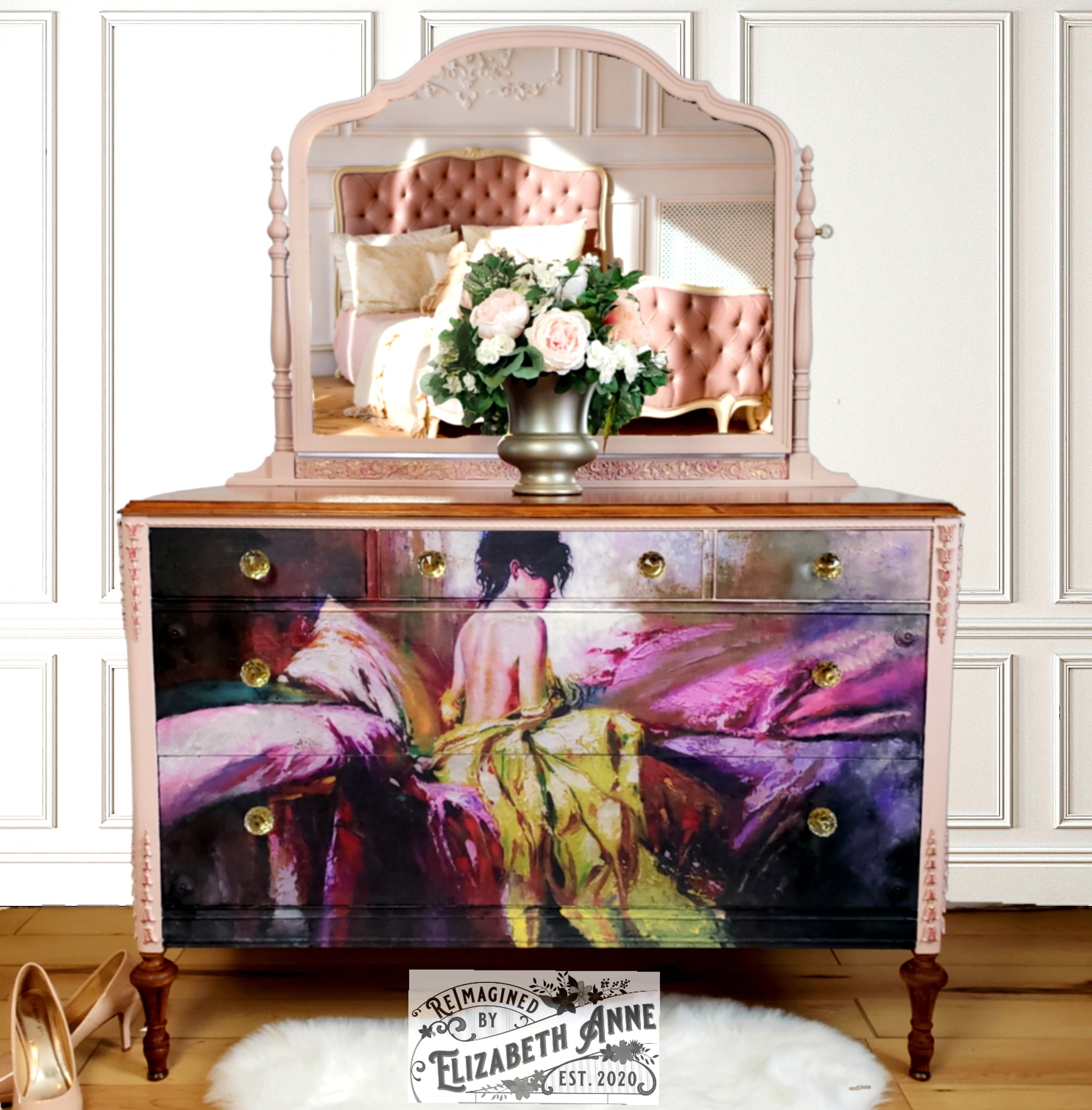 Vintage Dresser with Mirror | Large Boho Chest of Drawers | Entryway S ...