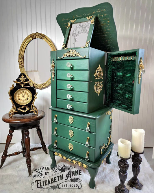 Vintage Emerald GREEN & GOLD Jewelry Armoire