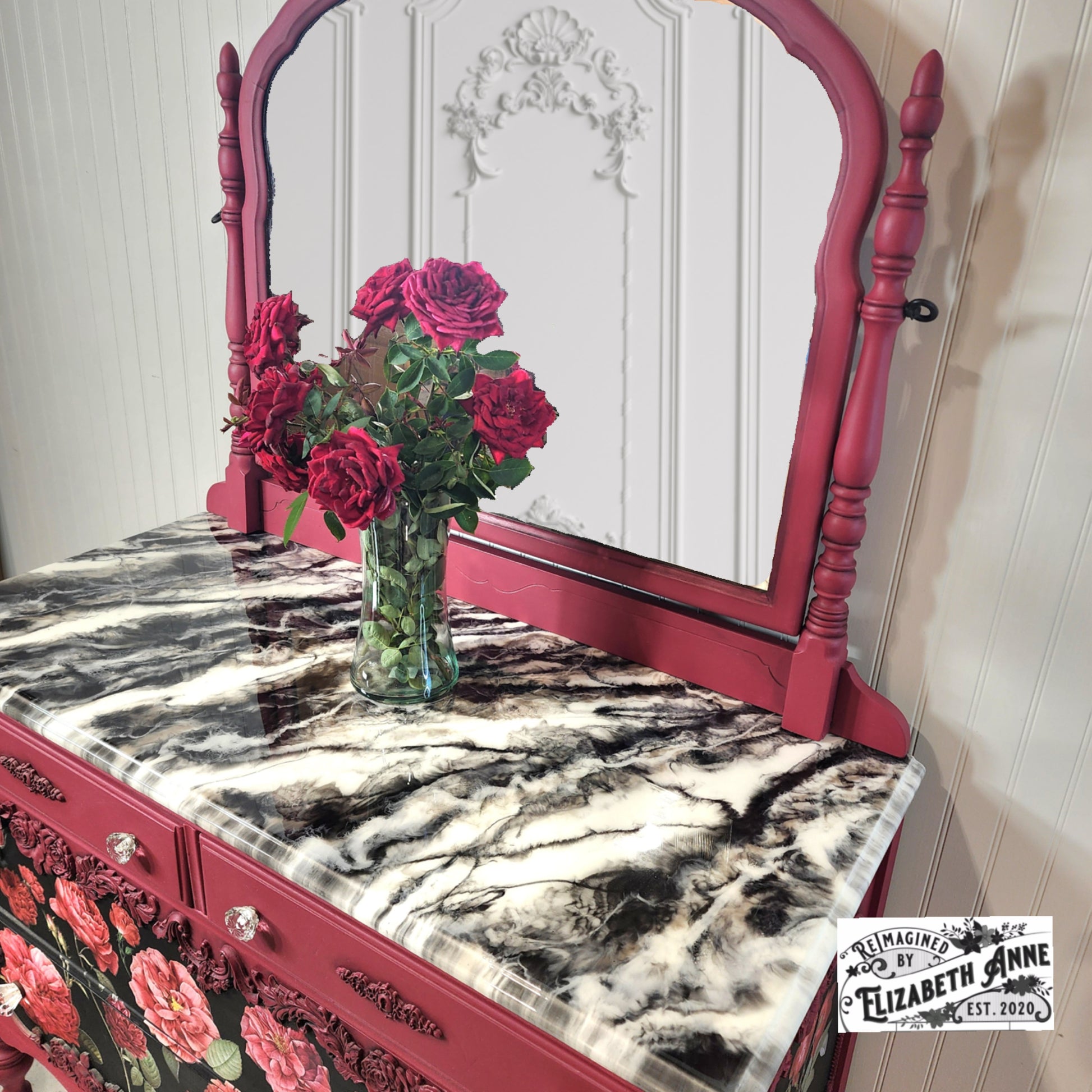 Antique Victorian Red & Black Rose Dresser with Mirror reimaginedbyelizabethanne.com Antique Victorian Red & Black Rose Dresser with Mirror reimaginedbyelizabethanne.com