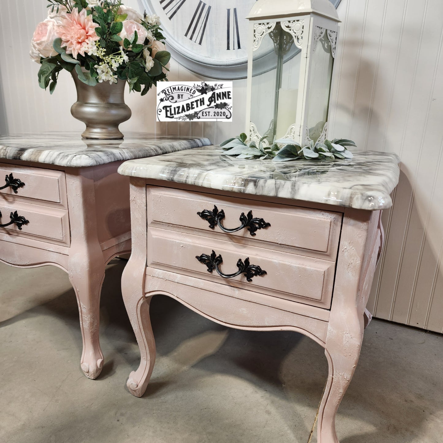 Pair of French Provincial Nightstands in Blush Pink