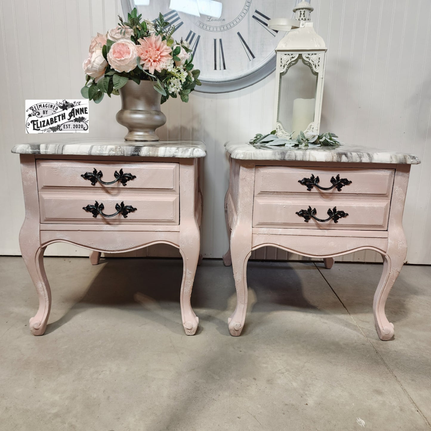 Pair of French Provincial Nightstands in Blush Pink