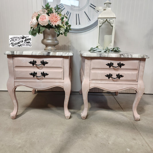 Pair of French Provincial Nightstands in Blush Pink