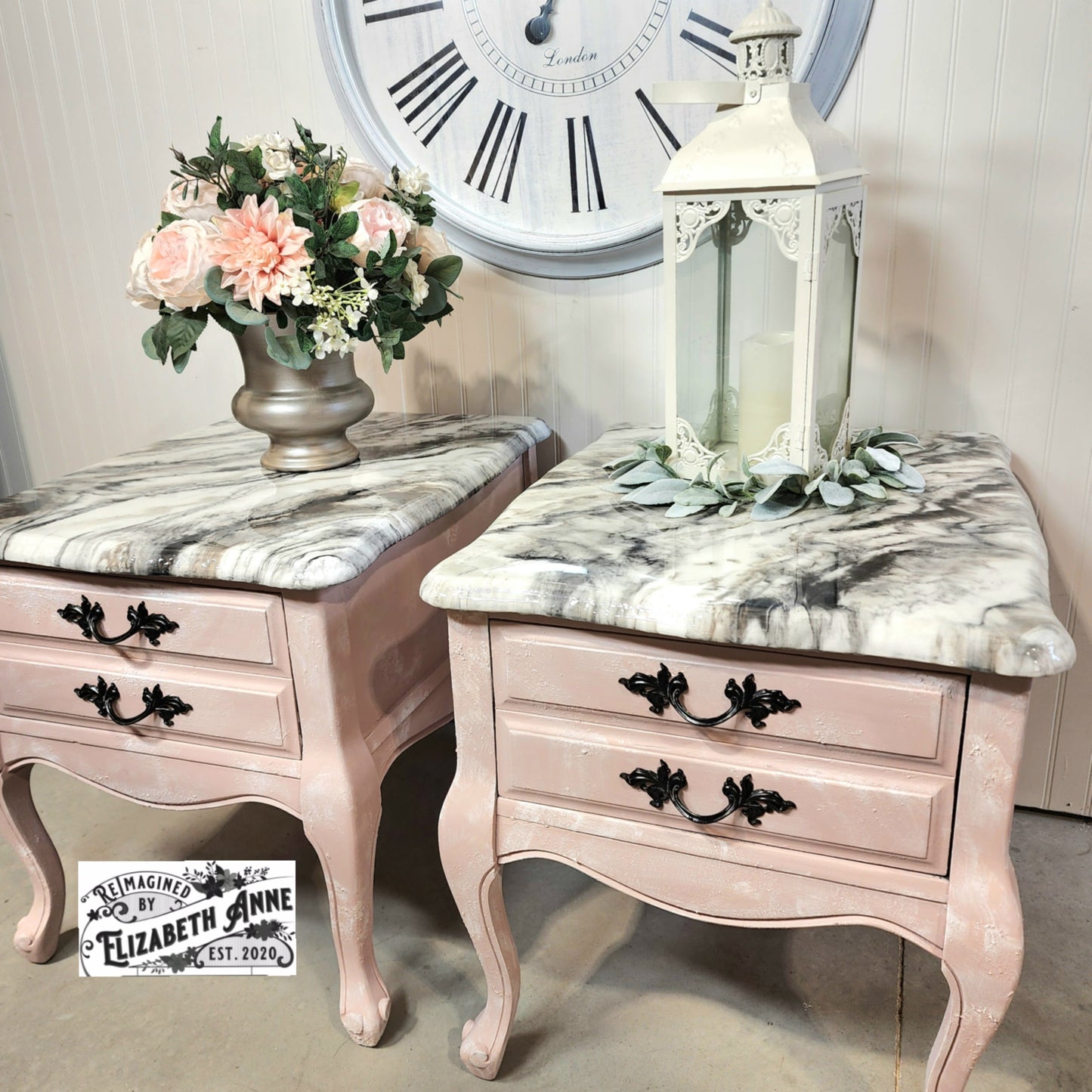 Pair of French Provincial Nightstands in Blush Pink