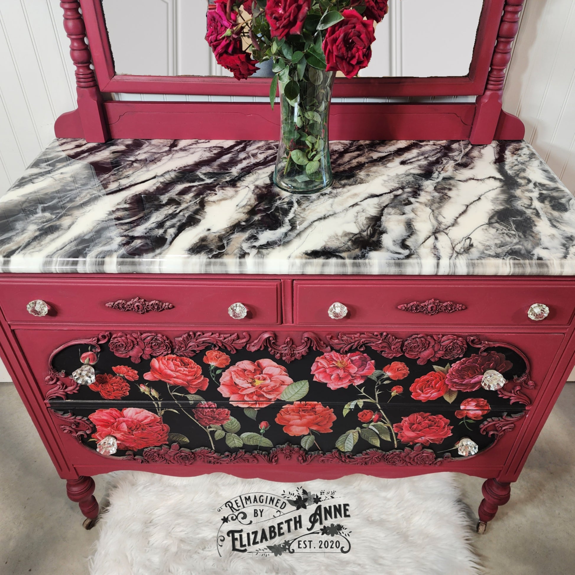 Antique Victorian Red & Black Rose Dresser with Mirror – reimaginedbyelizabethanne.com Antique Victorian Red & Black Rose Dresser with Mirror – reimaginedbyelizabethanne.com