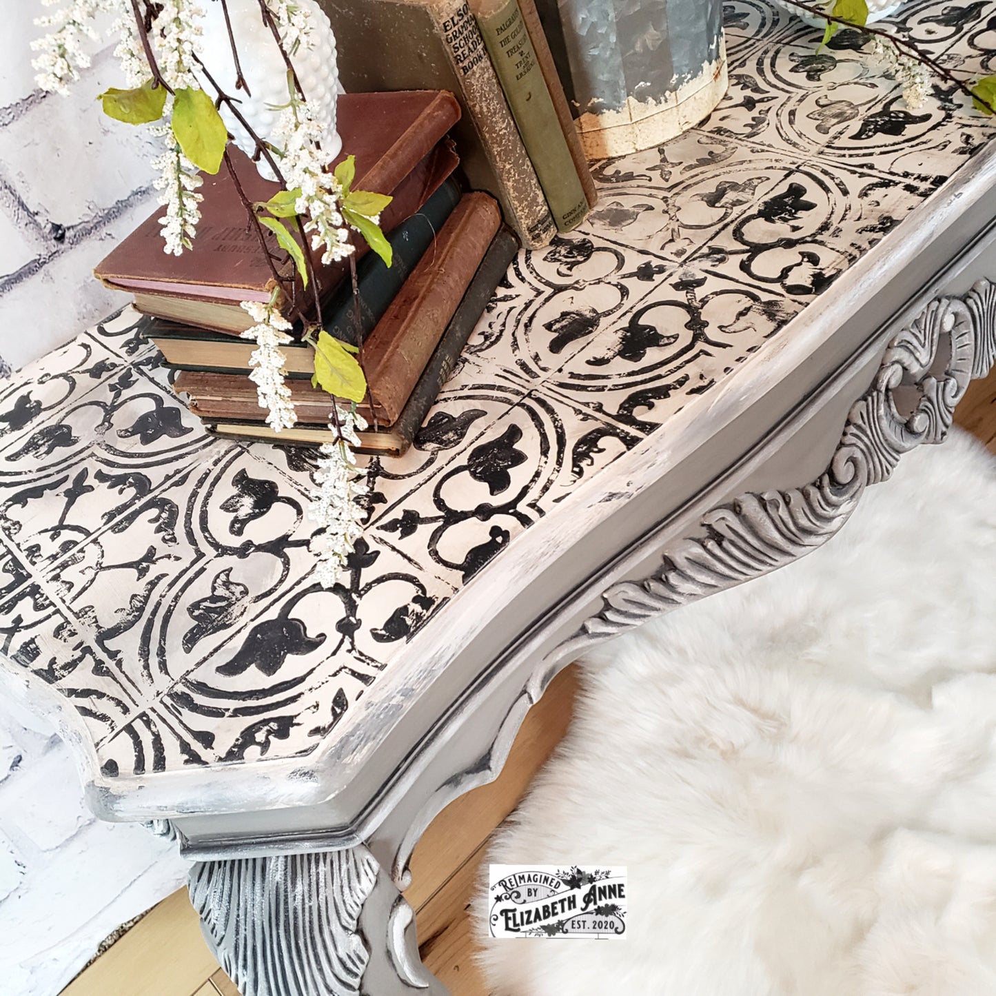 Coffee Table and Sofa Table Set | Vintage Gray, White & Black Furniture | Farmhouse Modern Living Room | Entryway Tables