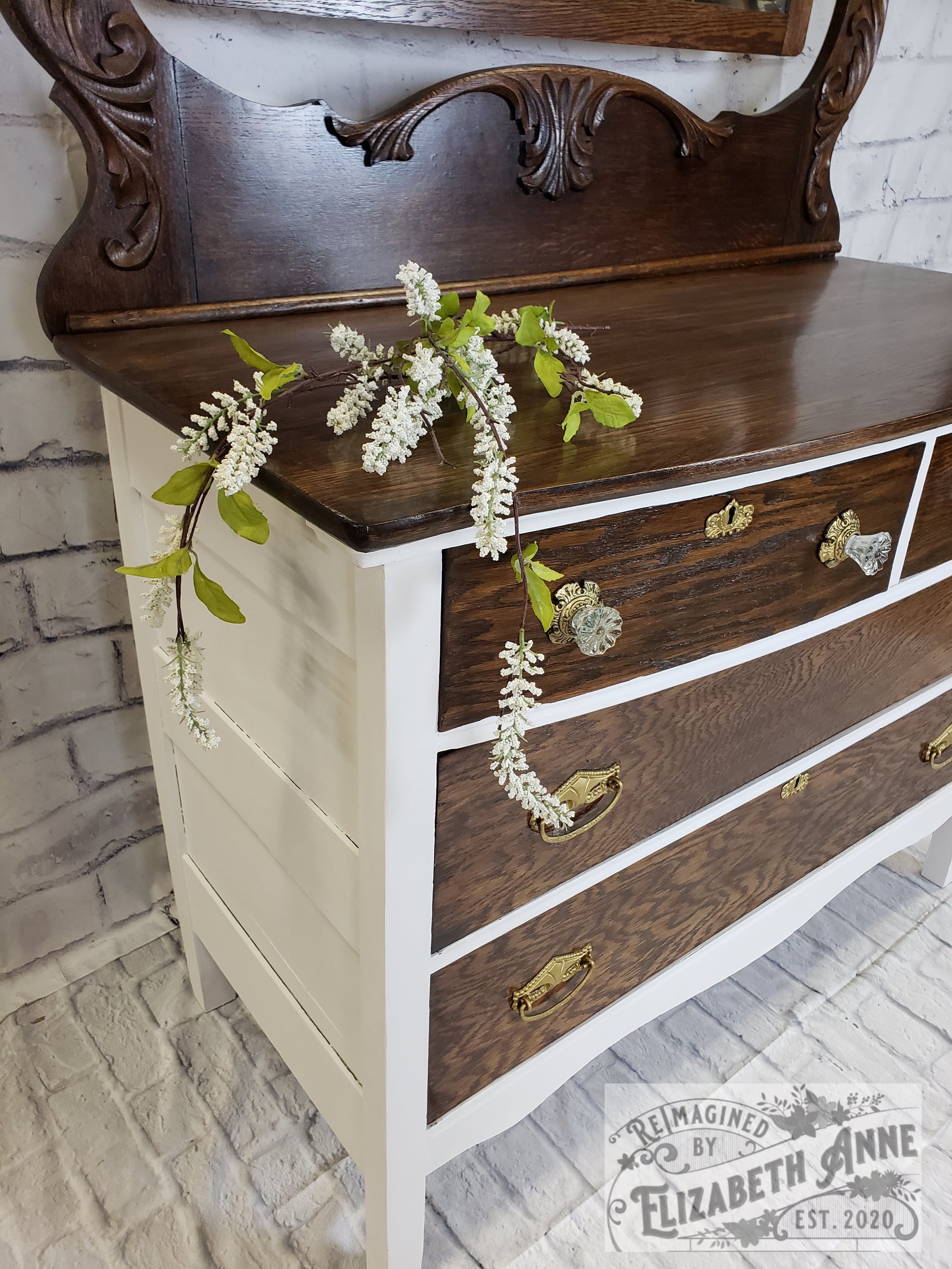 Antique Oak Dresser with Mirror/Victorian Dresser/White Chest of Drawe reimaginedbyelizabethanne.com Antique Oak Dresser with Mirror/Victorian Dresser/White Chest of Drawe reimaginedbyelizabethanne.com