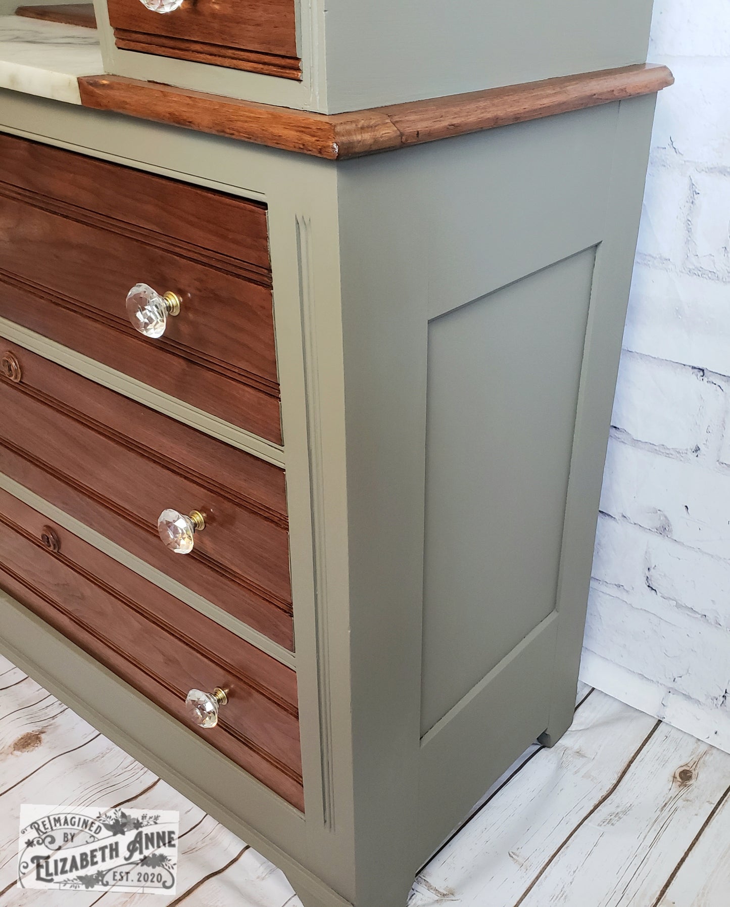 Victorian "East Lake Style" Mid-Late 1800s Dresser | Marble Top & Walnut Dresser | Olive Green and Natural Wood