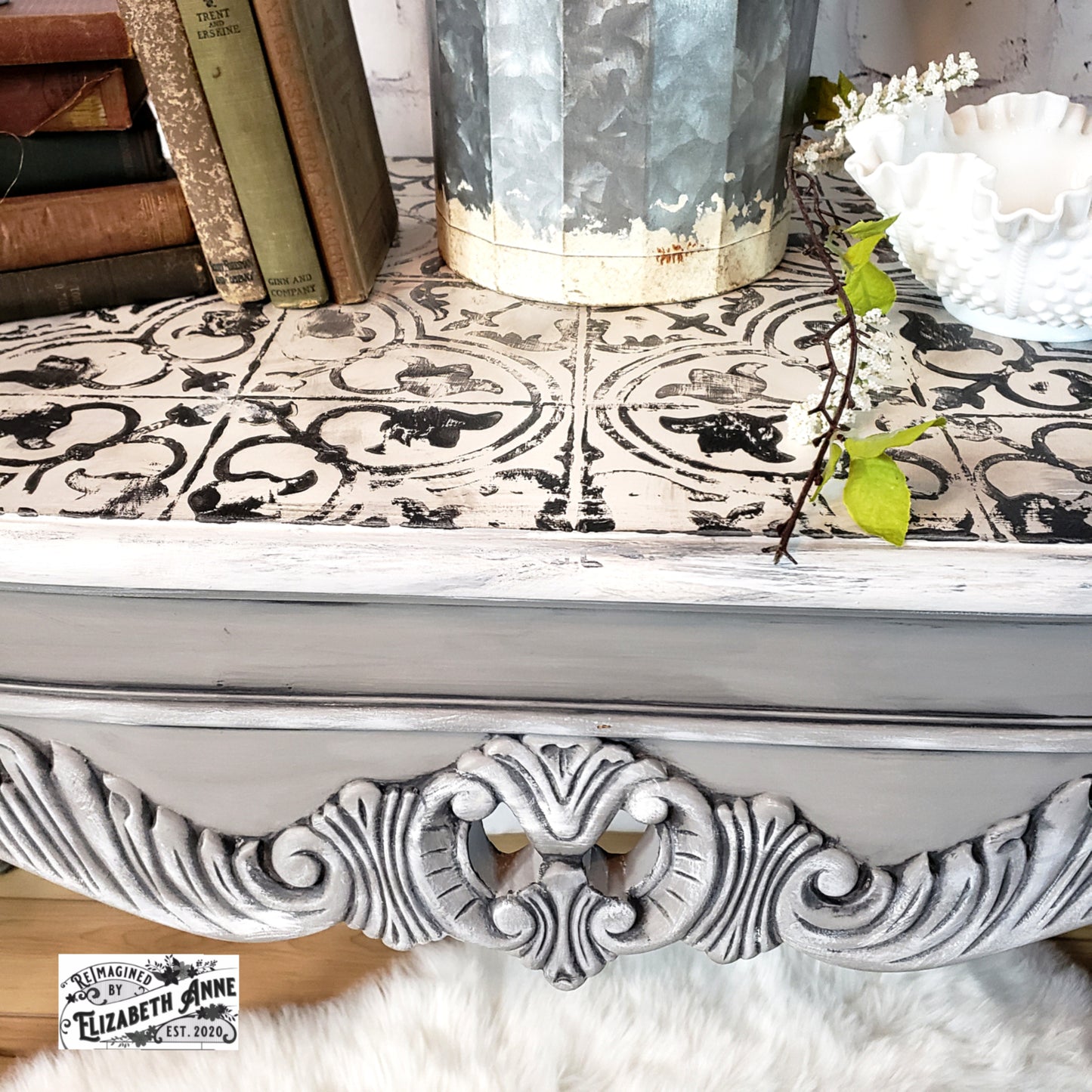 Coffee Table and Sofa Table Set | Vintage Gray, White & Black Furniture | Farmhouse Modern Living Room | Entryway Tables